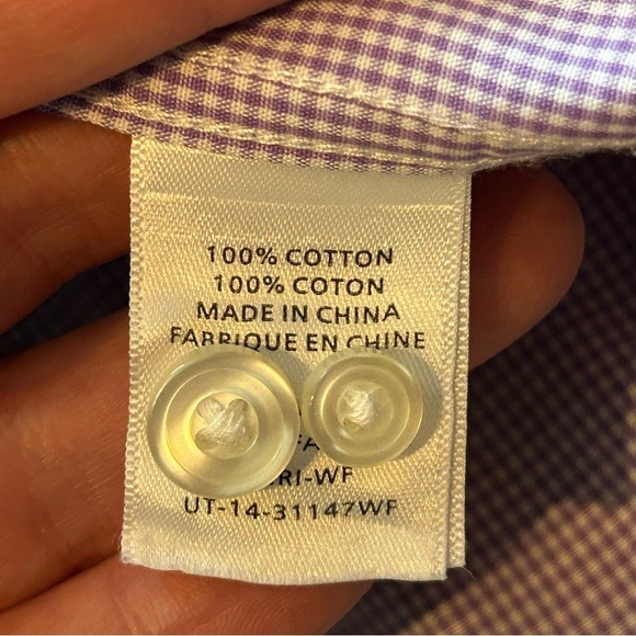 Untuck It Mens XL Slim Fit Wrinkle Free Purple White Plaid Button Up Shirt - Picture 5 of 6